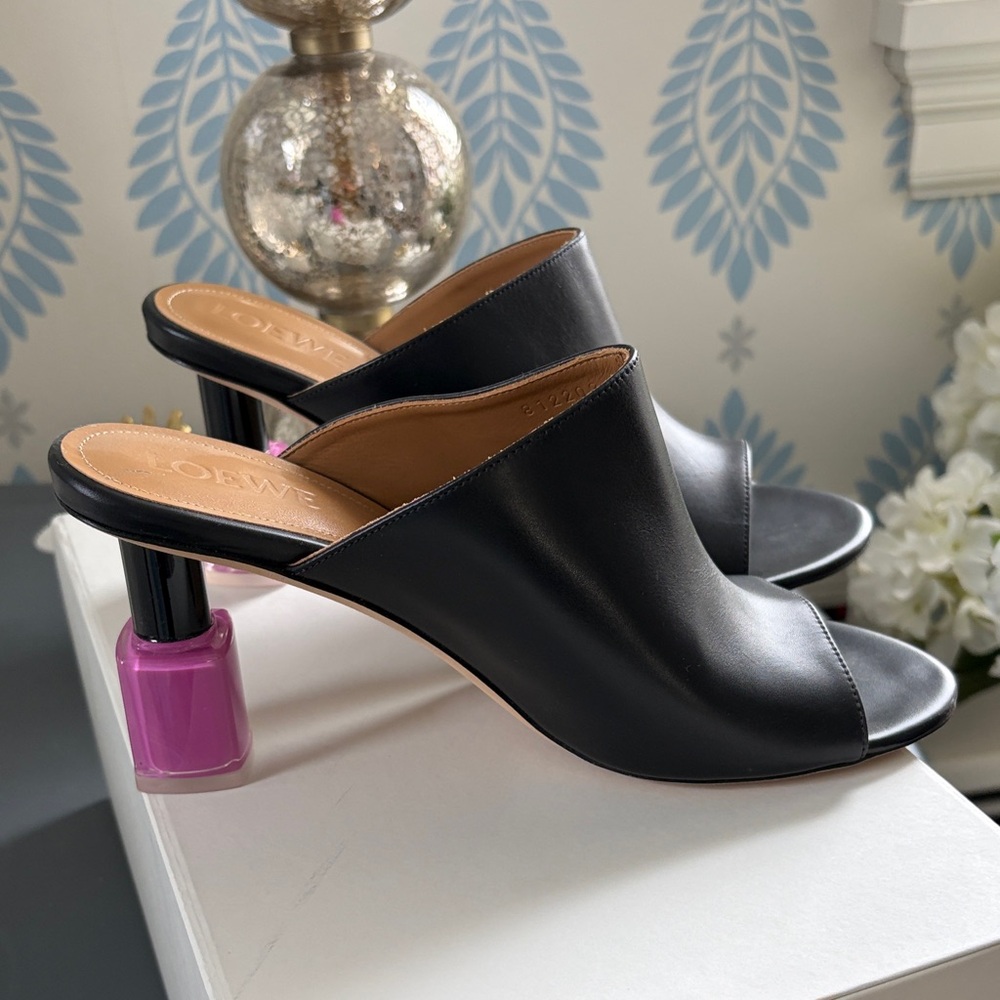 Loewe Black Mules with nail polish bottle heel size 41 (fits like a 40)